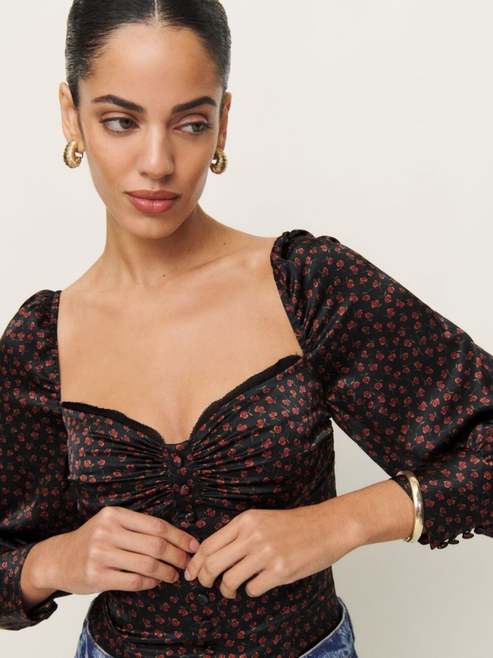 Reformation Black Silk Floral Corset Style Top 2 - Picture 6 of 6